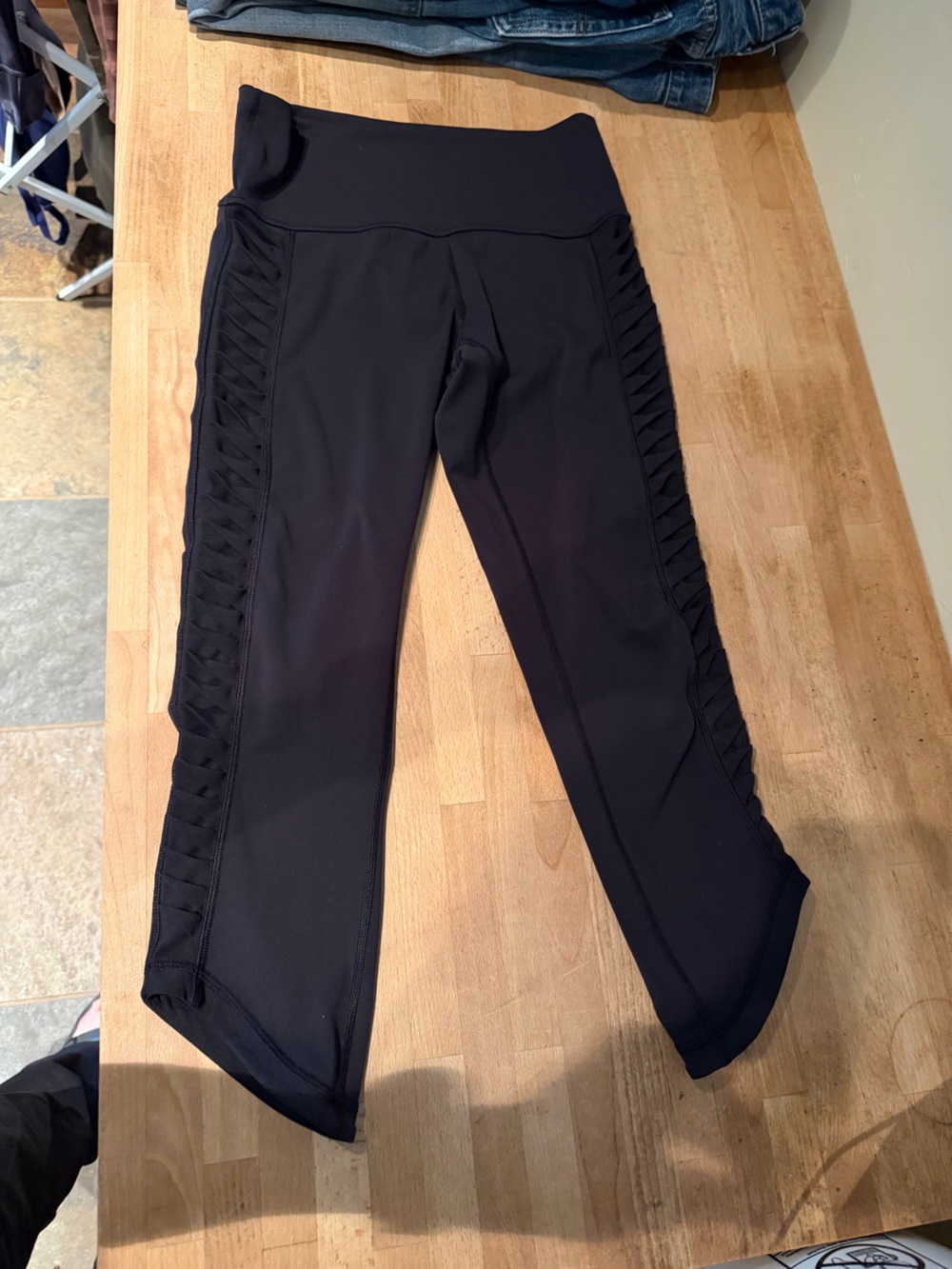 lululemon athletica Black Leggings with Side Ruched mesh detail